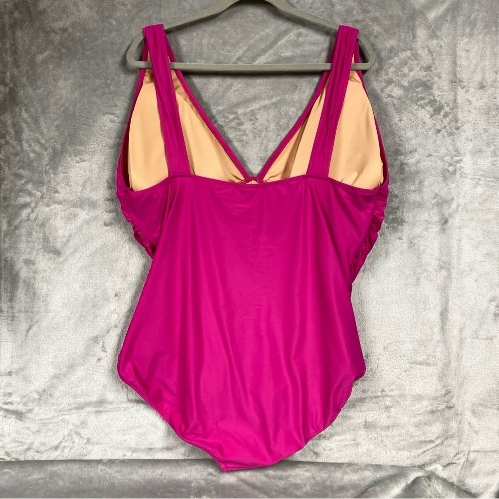 NEW J. Crew Ruched V Neck One Piece Size 24 Pink Radiant Fuchsia - Picture 3 of 10